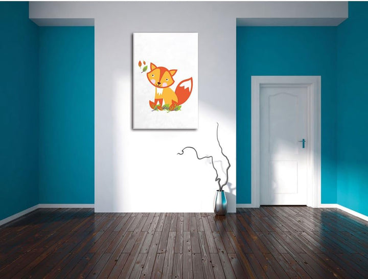 Pixxprint Niedlicher Fuchs in Laub Haufen als Leinwandbild/Grösse: 100x70 cm/Wandbild/Kunstdruck/fer