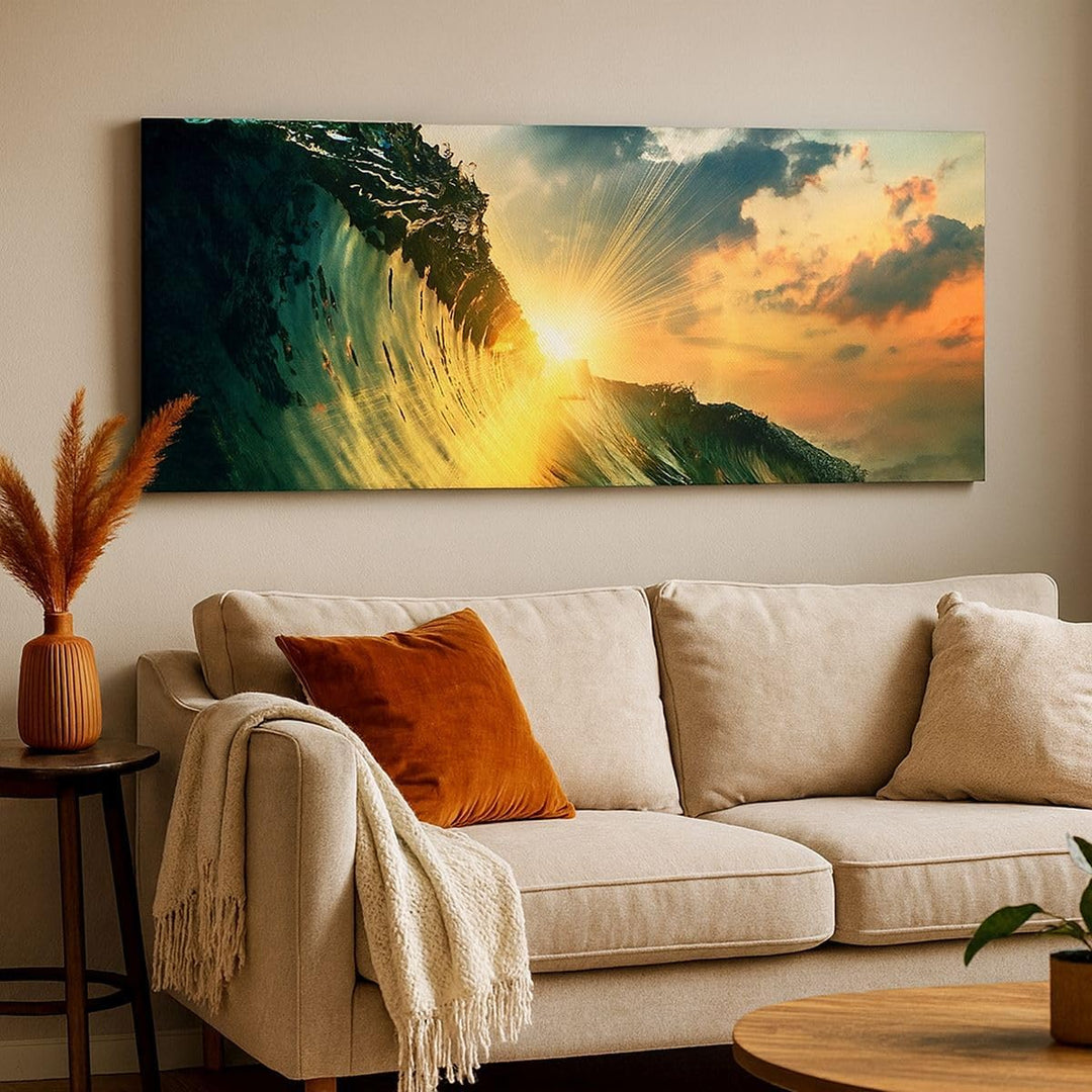 Wandbilder Dekoration Wohnzimmer Meer Welle Wasser Panorama Bilder auf Leinwand 120x50cm Leinwandbil
