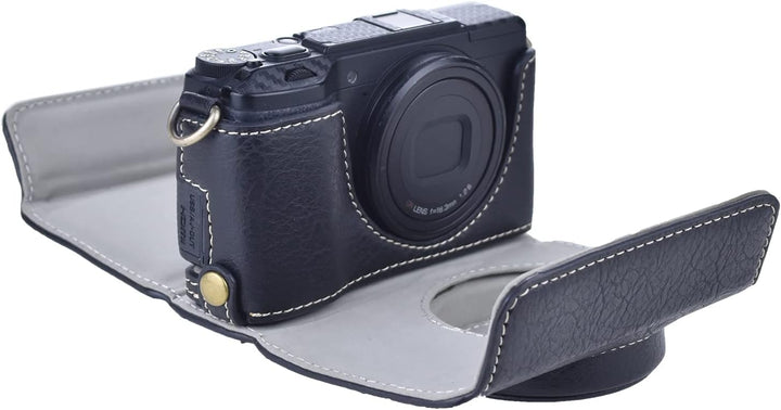 Rieibi Ricoh GR II Tasche - Vintage PU Leder Kameratasche für Ricoh GR II GRII GR2 DSLR Kamera - Sch