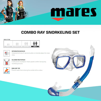 Mares Erwachsene Maske plus Schnorchel Set Ray Blue/White/Clear, Blue/White/Clear