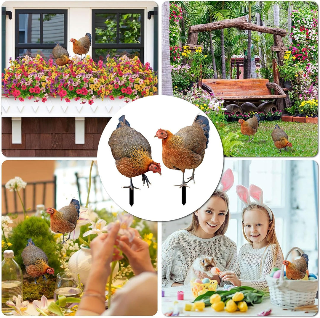 2er Set Metall Henne Gartenstecker, Gartendeko Metall Hühner Figuren für draussen, wetterfeste Handa