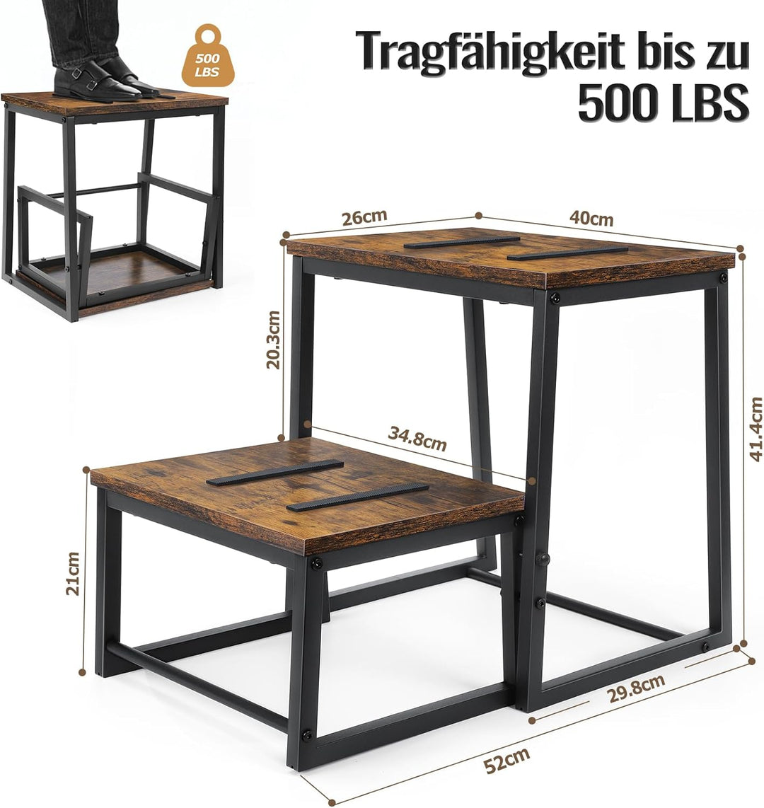 smusei 2 Stufen Tritthocker Klappbar für Erwachsene & Kinder, 3-in-1 Stabiler Holzhocker Fussbank Ab