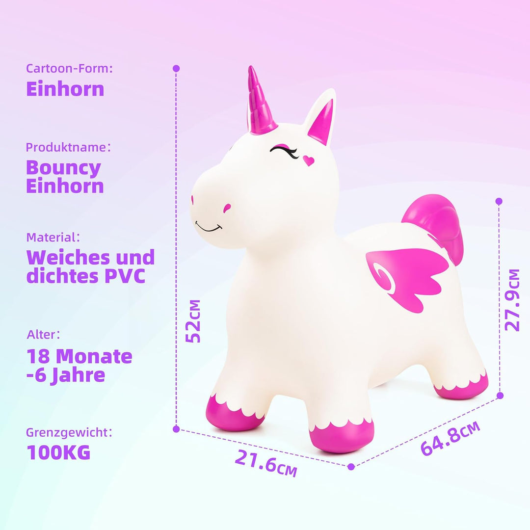 U&C Planet Hüpftier, Einhorn Hüpfpferd Animal Hopper,100kg Tragfähigkeit, Springpferd für Kinder 1-6