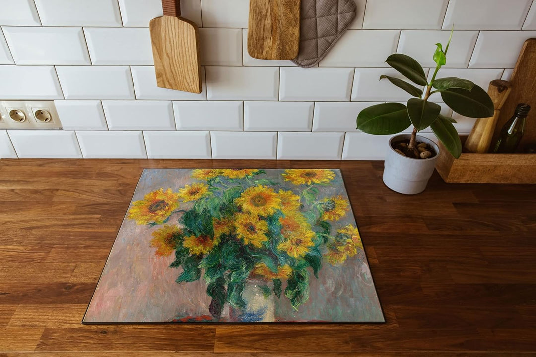 Claude Monet - Ein Strauss Sonnenblumen Herdabdeckplatte & Spritzschutz aus Echtglas | Für Herd-Koch