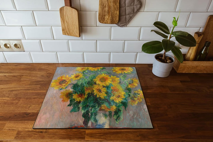 Claude Monet - Ein Strauss Sonnenblumen Herdabdeckplatte & Spritzschutz aus Echtglas | Für Herd-Koch