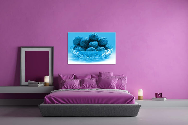 deyoli knackige Walnüsse in Schale Format 80x60 Effekt: Monocrome Blau als Leinwandbild, Motiv ferti