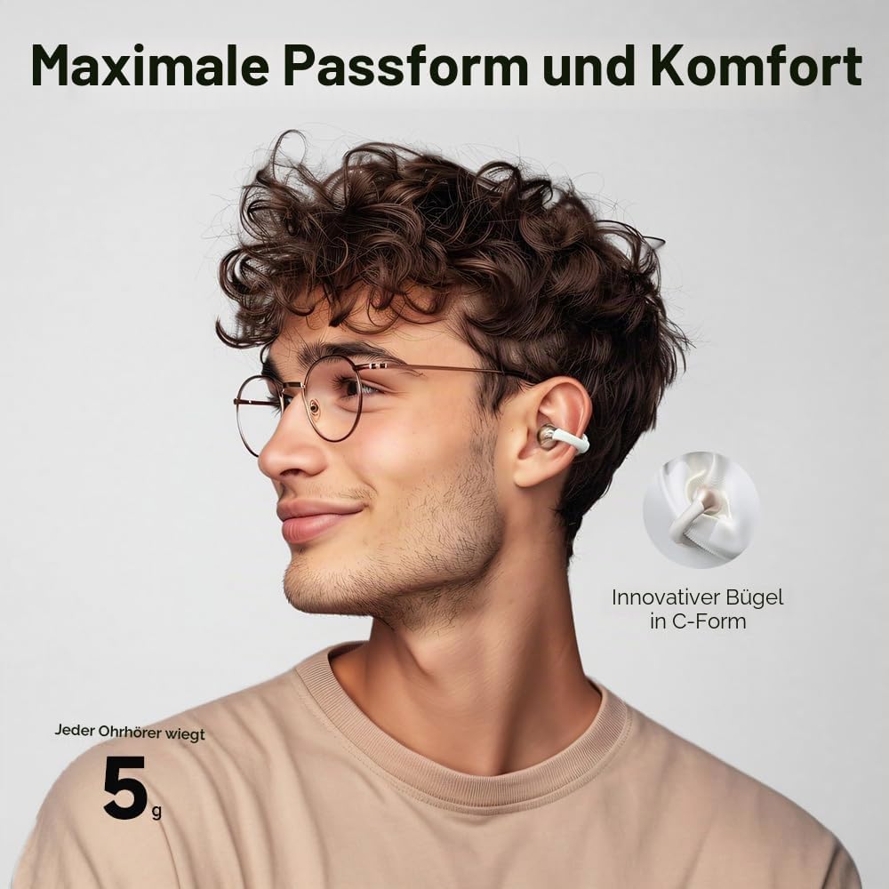 QCY Crossky C30 Open Ear Kopfhörer,Kabellose Bluetooth 5.4 Clip On Kopfhörer,4 Mikrofon ENC Geräusch
