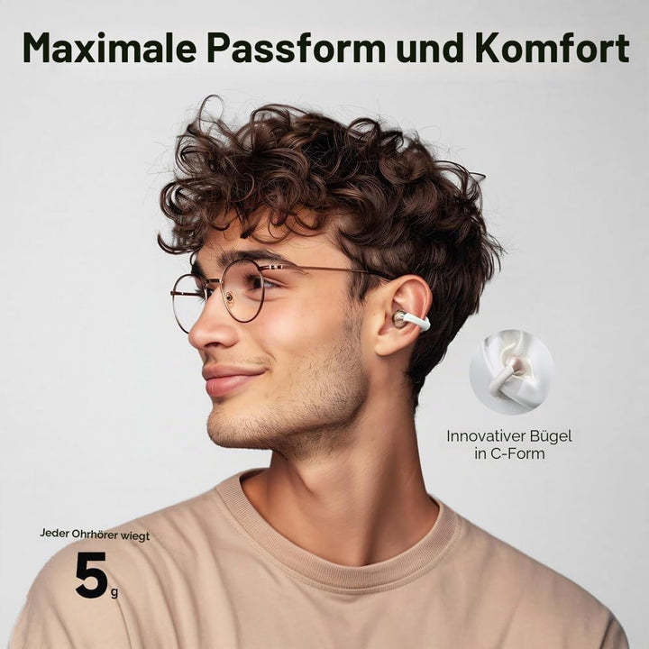 QCY Crossky C30 Open Ear Kopfhörer,Kabellose Bluetooth 5.4 Clip On Kopfhörer,4 Mikrofon ENC Geräusch