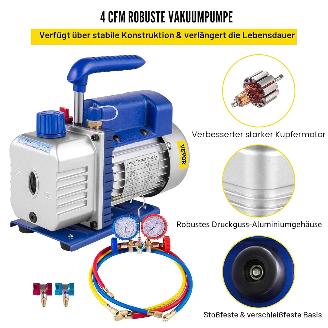 Olibelle Vakuumpumpe 4CFM,Vakuumgeräte Manifold Gauge Set für HVAC/Auto AC Kältemittelaufladung, Gee