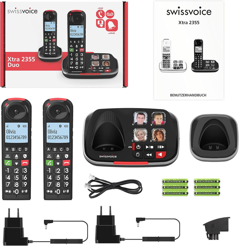 Swissvoice Xtra 2355 Duo schnurloses DECT Grosstasten Telefon mit Anrufbeantworter, Zwei Mobilteile,