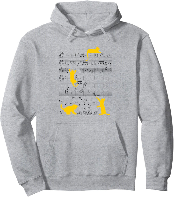 Niedliche Katze Musiknote Musiker Gelb Pullover Hoodie