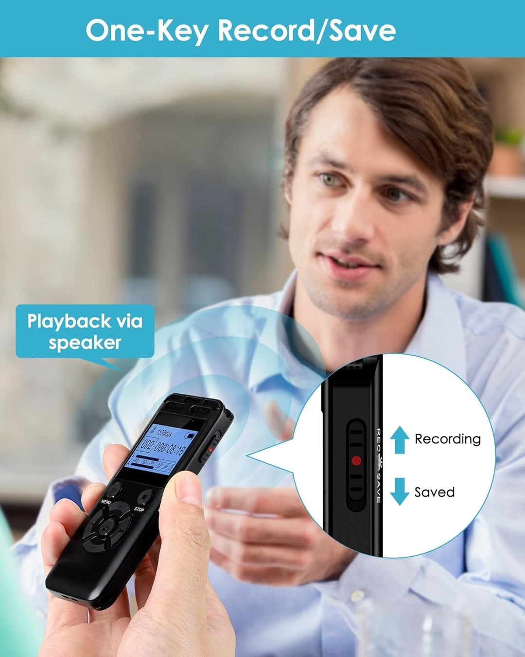 64GB Digitale Diktiergeräte Mit Geräuschunterdrückung 1536Kbps Hd-Stereo Metallener Sprachaktivierte