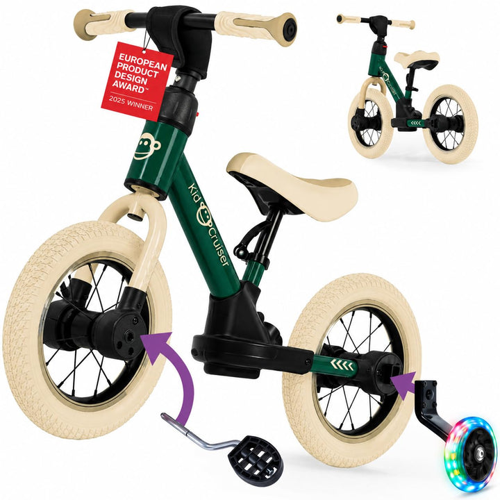 Kidcruiser Pedalplay laufrad ab 2 Jahre, ideal zum Radfahren Lernen, 3‑in‑1 mit LED Stützrädern &amp; Pe