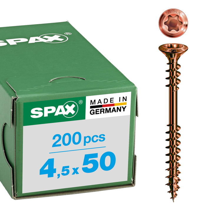 SPAX Fassadenschraube aus Edelstahl rostfrei A2, 4,5 x 50 mm, 200 Stück, T-STAR plus, Reduzierter Li