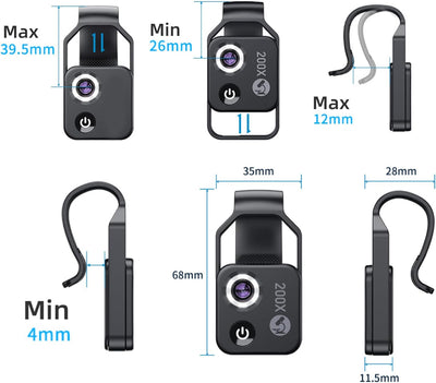 200X Telefonmikroskop, Taschenmikrofon, Kameraobjektivbefestigung mit Universalclip, CPL-Objektiv Ei