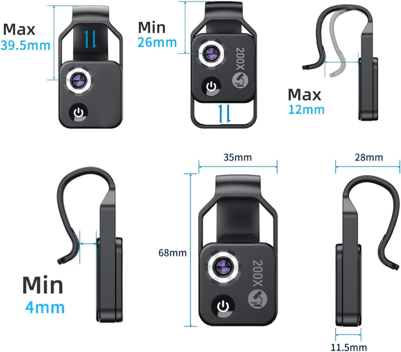 200X Telefonmikroskop, Taschenmikrofon, Kameraobjektivbefestigung mit Universalclip, CPL-Objektiv Ei