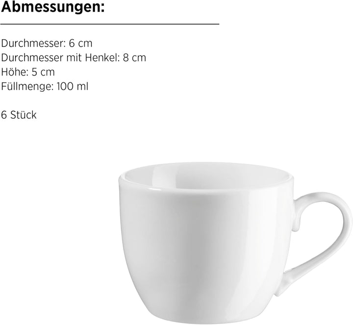 Mäser Serie Barca, Espressotassen-Set 12-teilig für 6 Personen – 6 Tassen &amp; 6 Untertassen, Porzellan