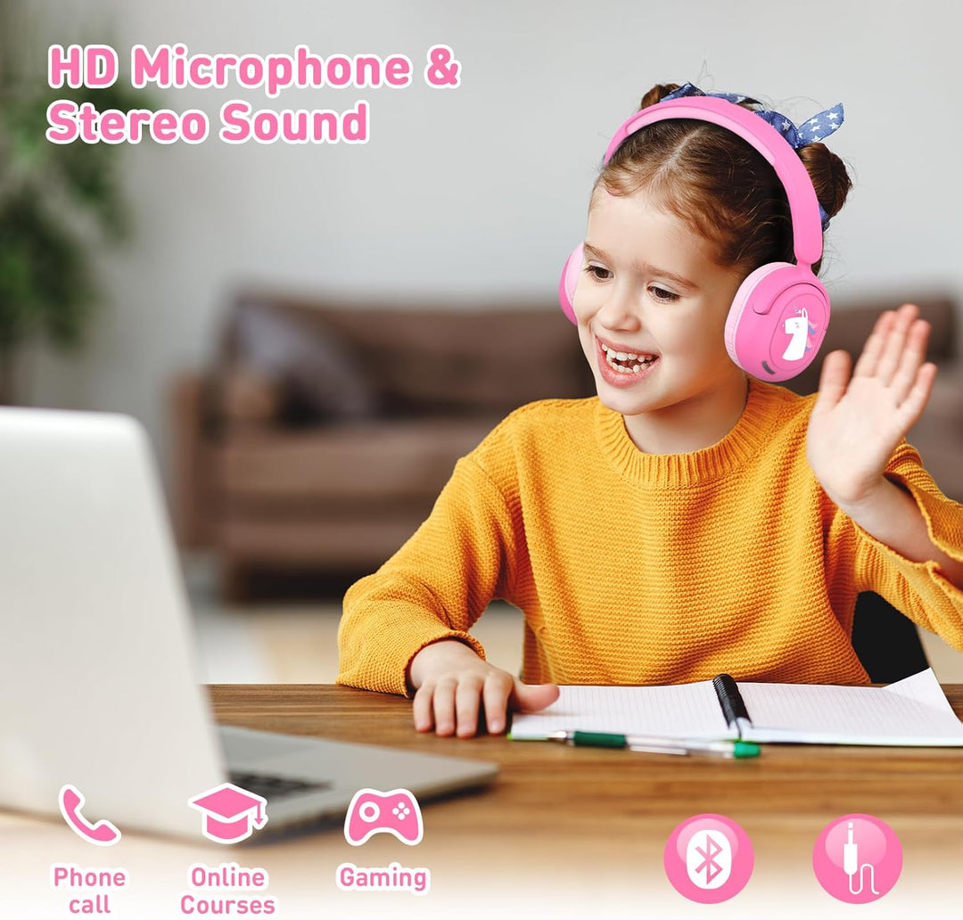 Bluetooth Kopfhörer Kinder, Kabellose KinderKopfhörer mit Mikrofon, 40H Wiedergabe, 74/85/94dB Einst