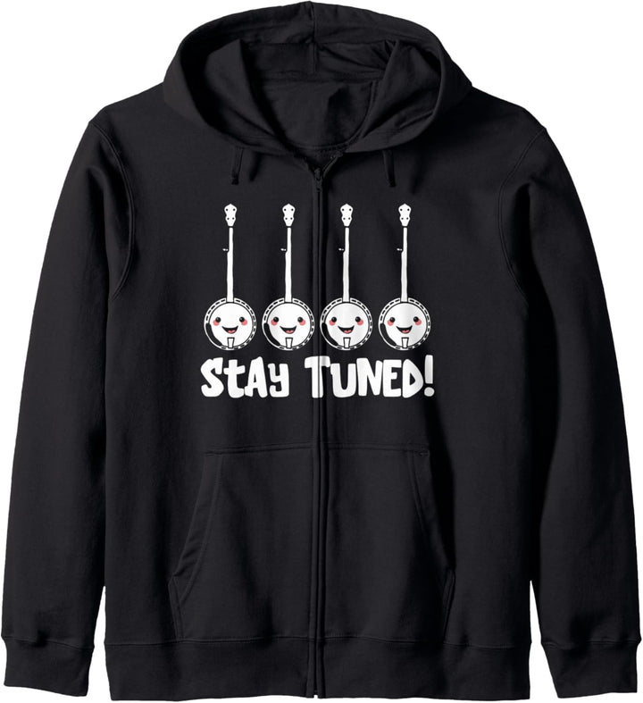 Stay Tuned! Happy Kawaii Banjo Minimalist Cute & Funny Music Kapuzenjacke