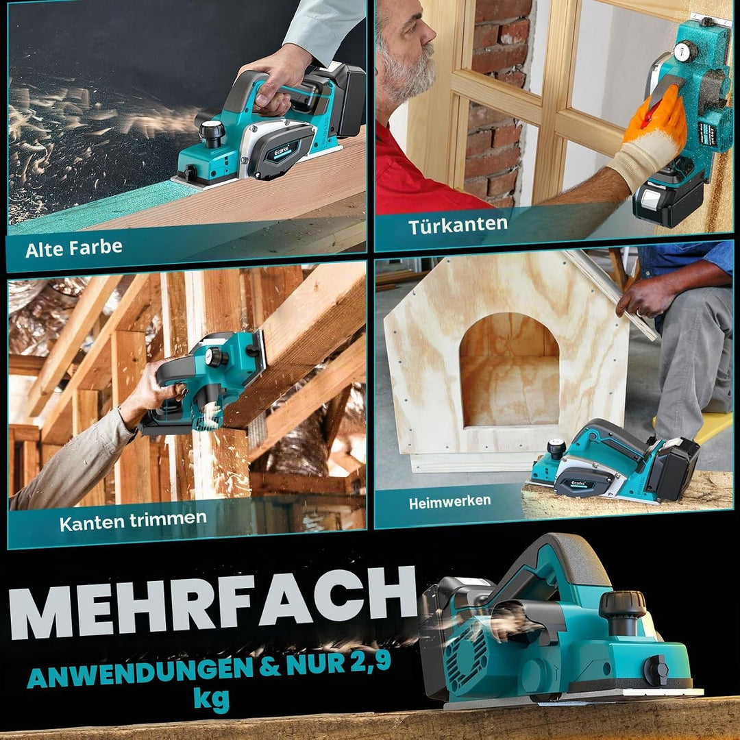 Ecarke Akku-Randhobel 750W für Makita 18V Batterie, bürstenloser Elektrohobel – 15000 U/min, 82mm Ho