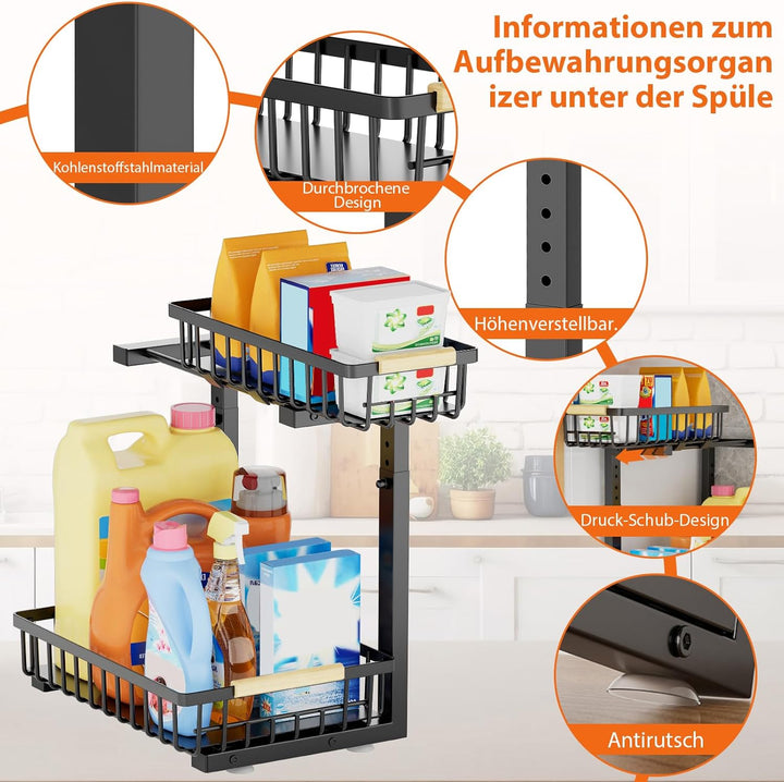 2er-Pack Küchen Spülschrank Organizer,2 Stöckig Ebene Kann Geschoben Metall | Küchen Organizer,Höhen