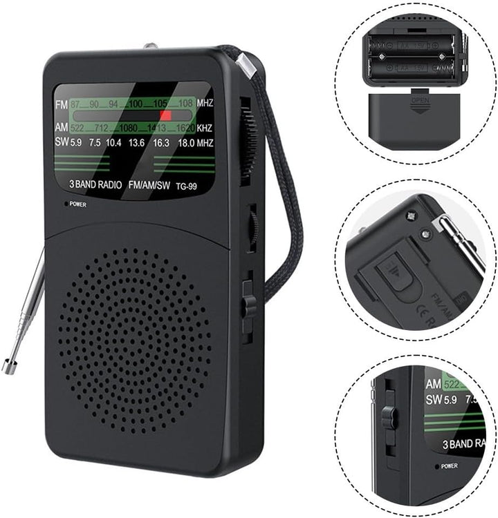 Radio, tragbares Digitalradio AM/FM/SW Radio, kompaktes Design mit leistungsstarkem 3-W-Lautsprecher