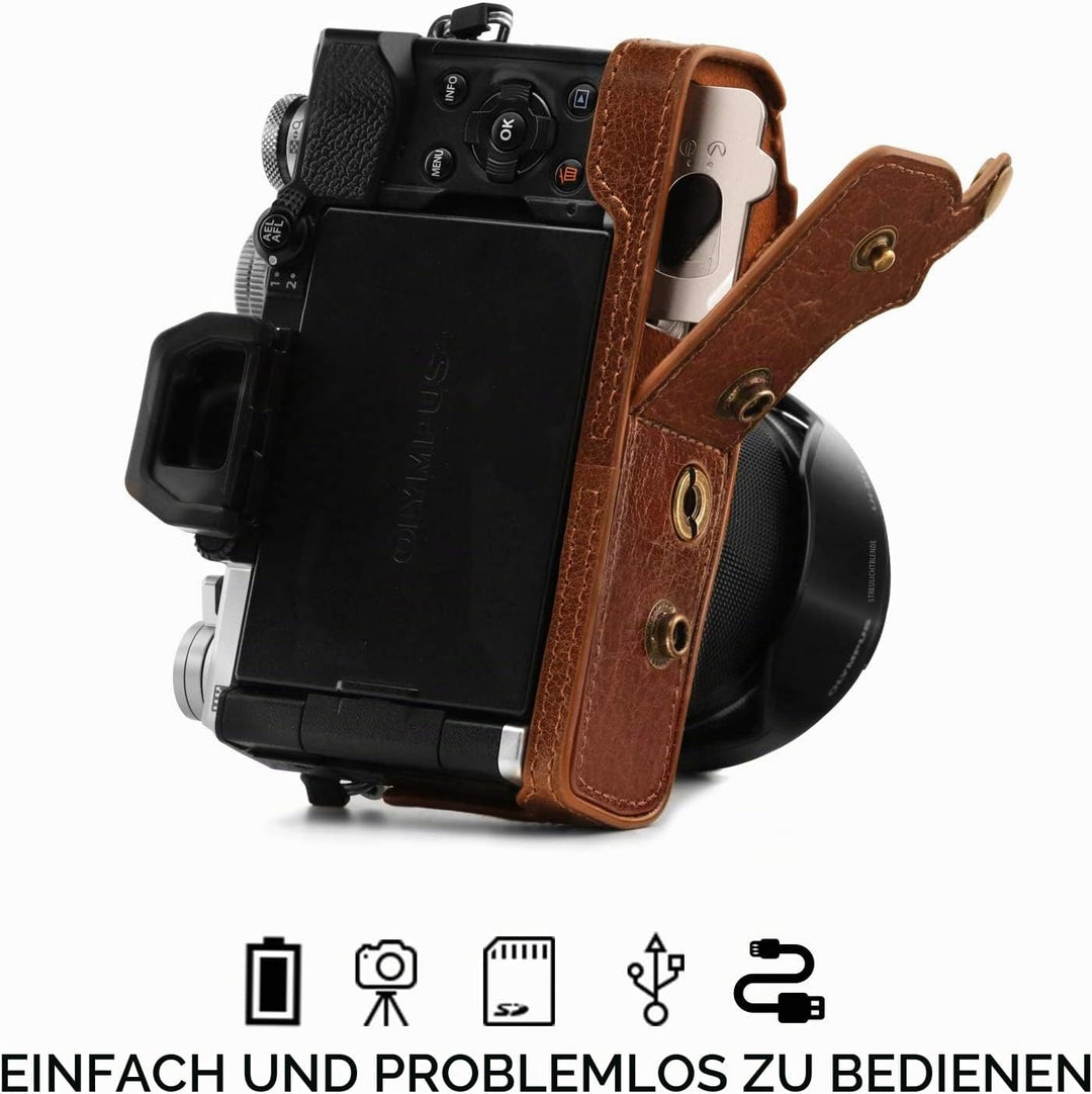 MegaGear Ever Ready MG1863 Kameratasche aus echtem Leder, kompatibel mit Olympus OM-D E-M5 Mark III