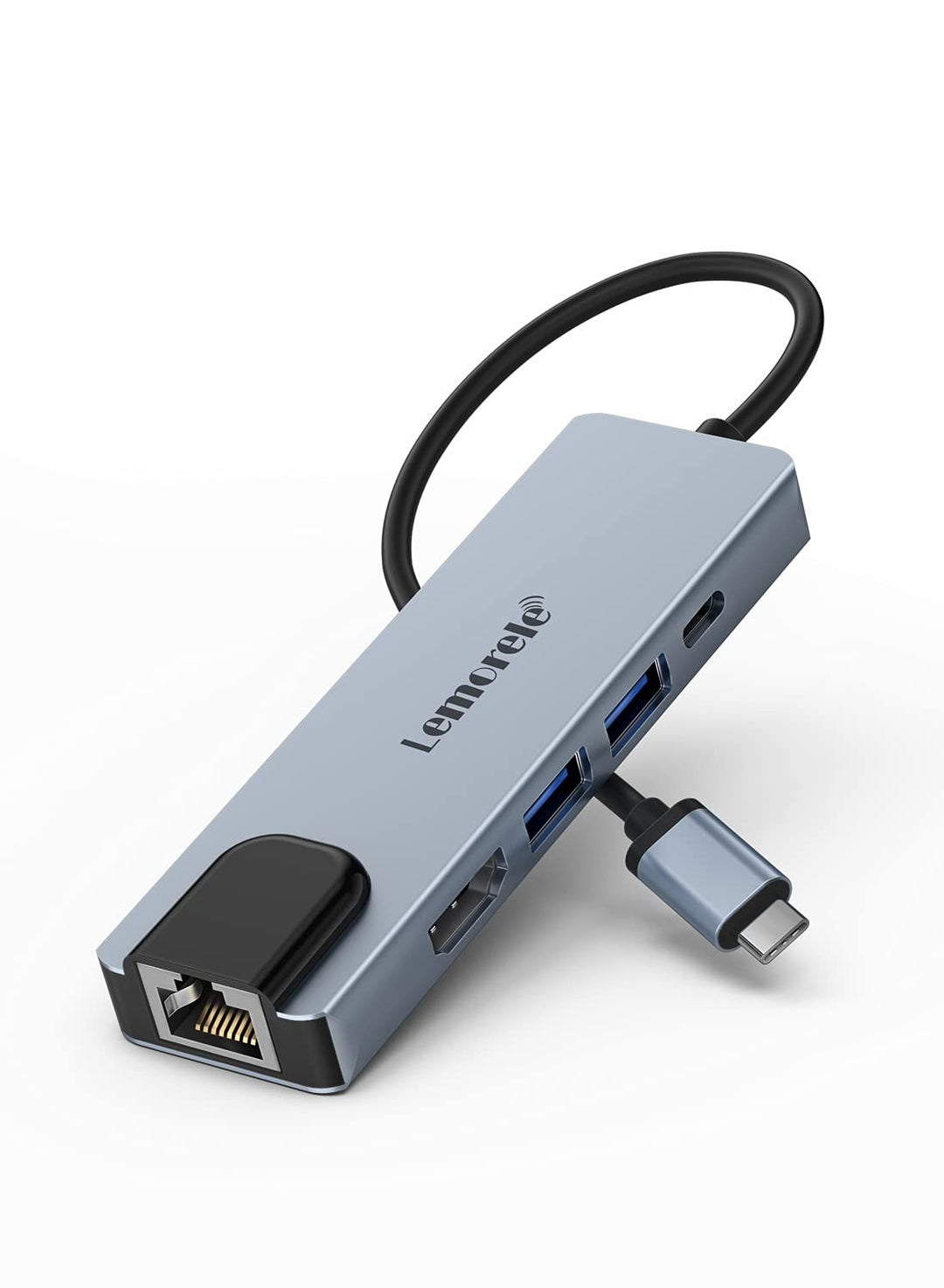 Lemorele USB C Hub (5 in 1 - Upgraded), USB C Multiport Adapter mit HDMI 4K, LAN RJ45 Ethernet, 2 US