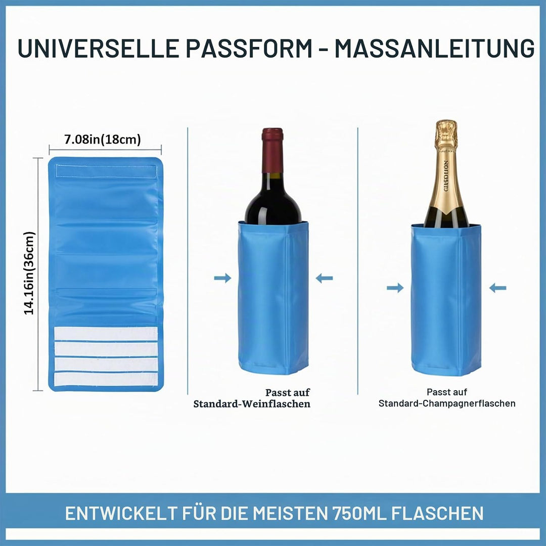 Ice Wine Sleeve Cooler - Universal Gel Cooled Bottle Holder for Red, White &amp; Champagne, Freestanding