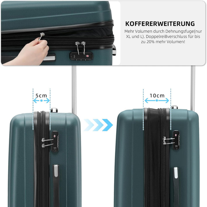 BEIBYE TSA-Schloss 2080 Zwillingsrollen 3 TLG. Reisekofferset Koffer Kofferset Trolley Trolleys Hart