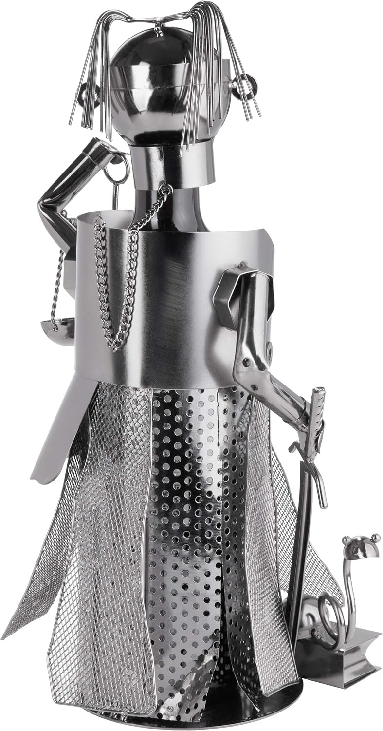 Brubaker Weinflaschenhalter Justitia Silber - Metall Skulptur Flaschenständer - Metallfigur Weingesc