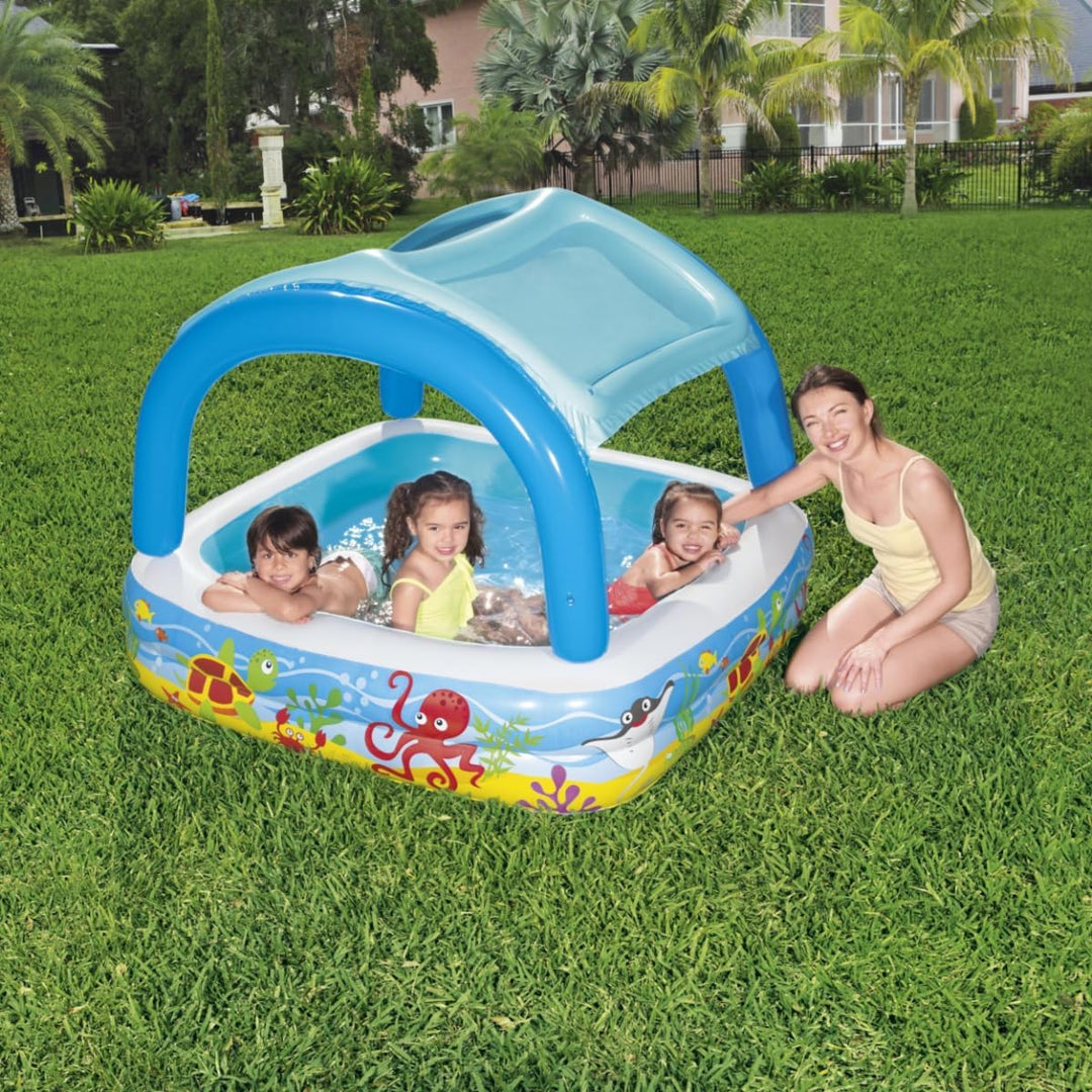 Bestway Planschbecken „Pavillon“ 140 x 140 x 114 cm, Quadratisch, Mehrfarbig, ab 2 Jahren