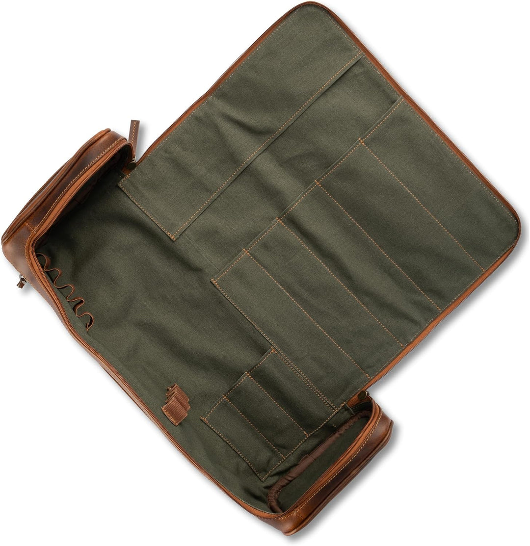 Angus Stoke Premium Messertasche/Koffer aus Leder | extra grosse Kochtasche mit vielen Extras und St