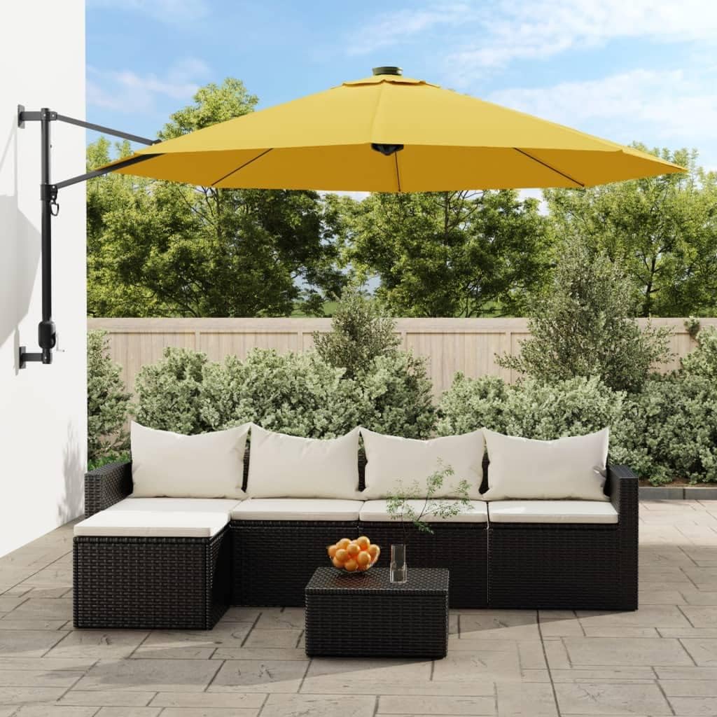 vidaXL Wand Sonnenschirm mit LEDs, Wandschirm mit Sonnenschutz, Gartenschirm mit Aluminium Mast 8 Ri