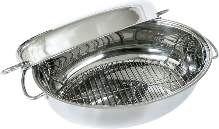 HWD Töpfe Pfannen Bräter mit Deckel für Induktion, 18/10 Edelstahl poliert, Deckel, Thermoknauf, Gar