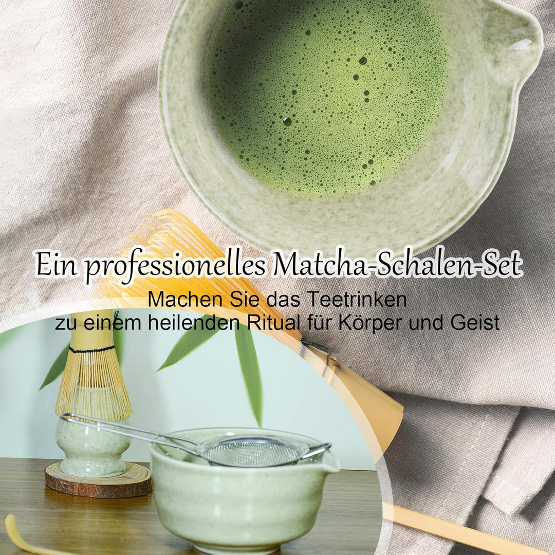 Matcha Set 5 Stück Japanische Teezeremonie Matcha Schale mit Giesser,Schneebesen Stand,Matcha Schauf