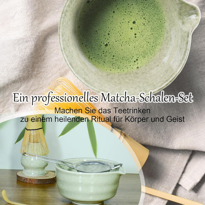 Matcha Set 5 Stück Japanische Teezeremonie Matcha Schale mit Giesser,Schneebesen Stand,Matcha Schauf