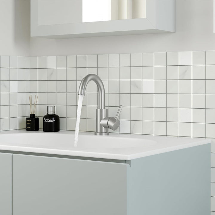 Wasserhahn Bad Gebürstet Nickel, Wasserhahn Küche Edelstahl, 360° Drehbar Waschtischarmatur Hoch, Ei