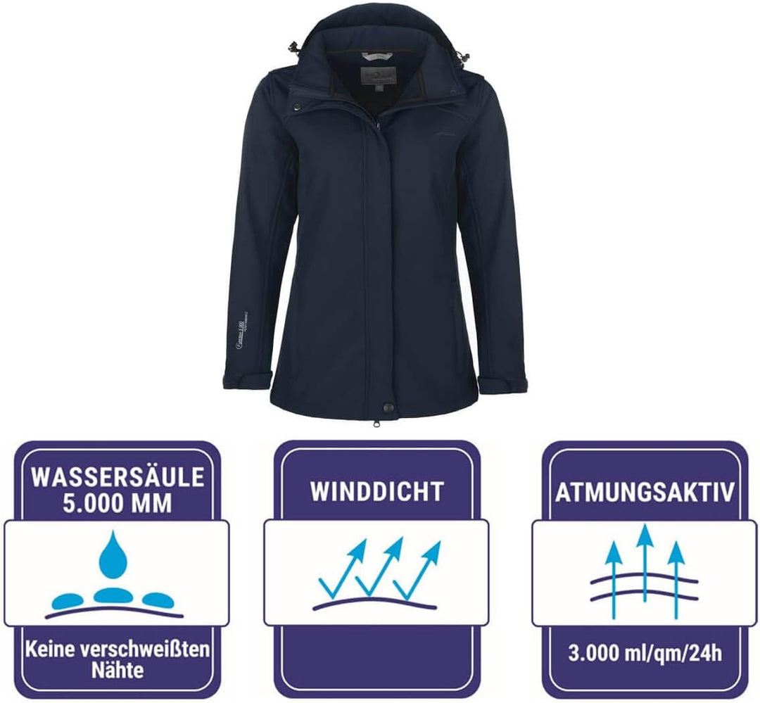 Blue Wave Damen Softshelljacke Bente mit Fleece-Innenfutter - Jacke mit abnehmbarer Kapuze 46 marine