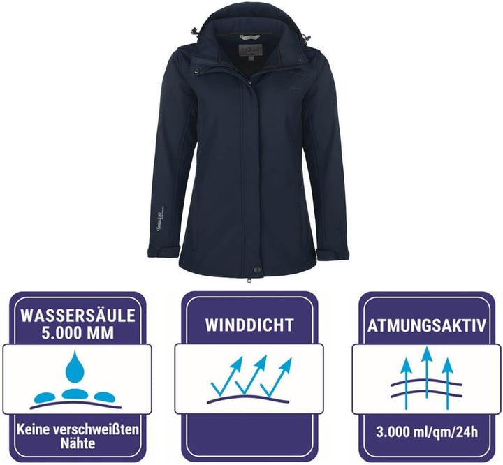Blue Wave Damen Softshelljacke Bente mit Fleece-Innenfutter - Jacke mit abnehmbarer Kapuze 46 marine