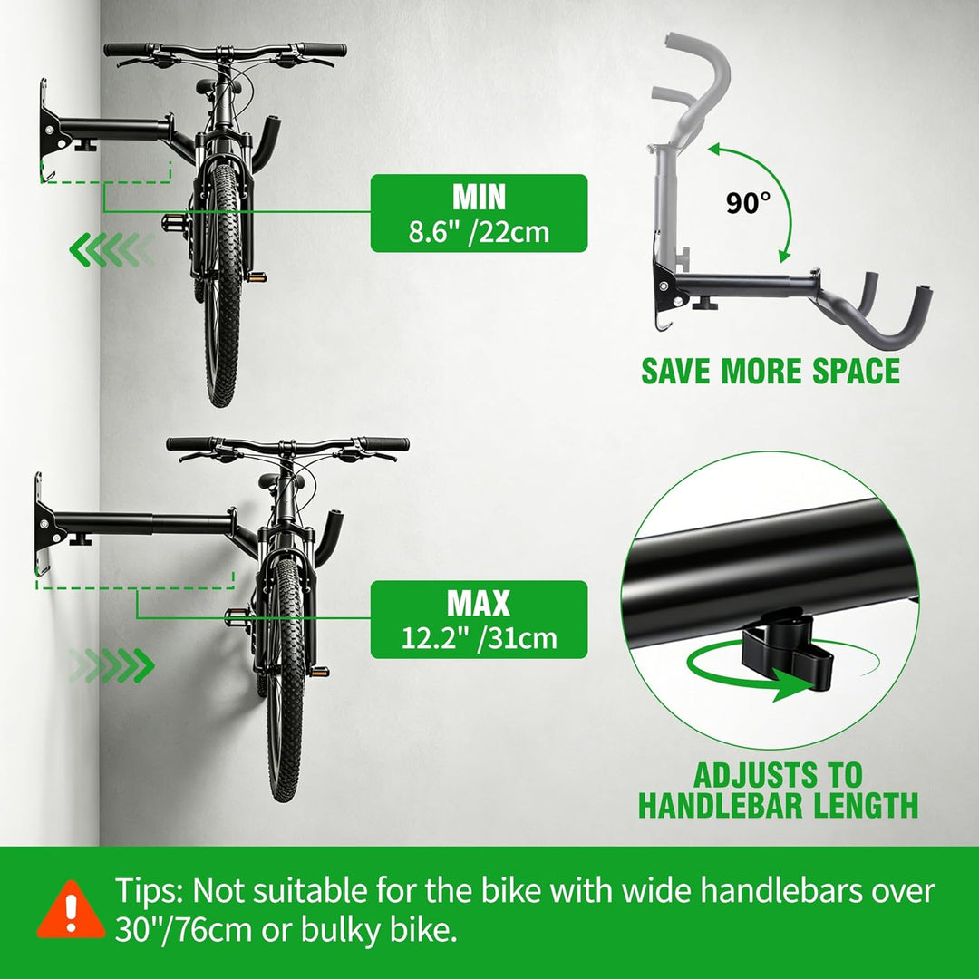 Fahrrad Wandhalterung, Fahrradhalterung Wand bis 25kg Tragfähigkeit, Winkel und Wandabstand Einstell