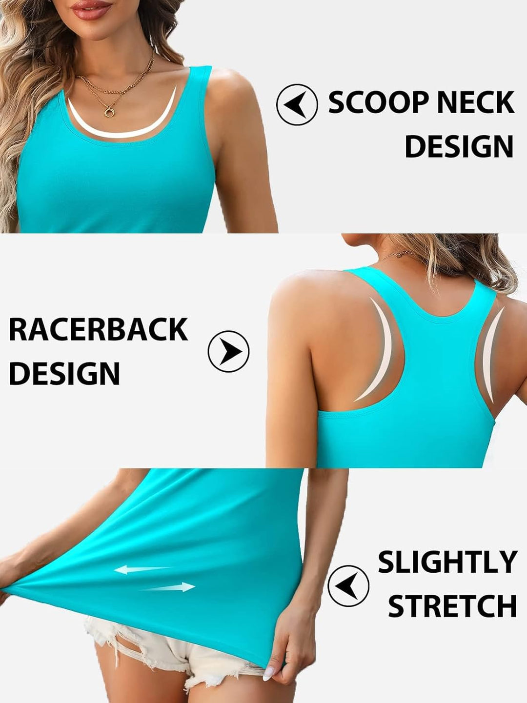Charmo Unterhemd Damen BH-Hemd Basic Racerback Tank Tops mit Regal-BH Baumwoll Stretch eng Top Slim