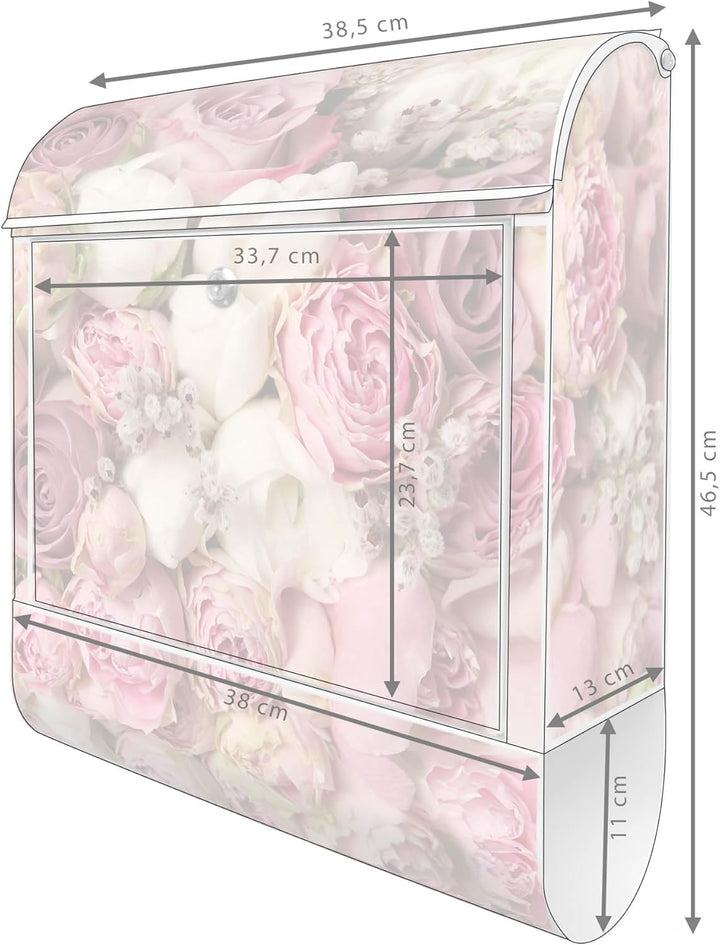 banjado® Design Briefkasten mit Motiv Strauss Rosen 39x47x14cm & 2 Schlüssel - Briefkasten Stahl wei