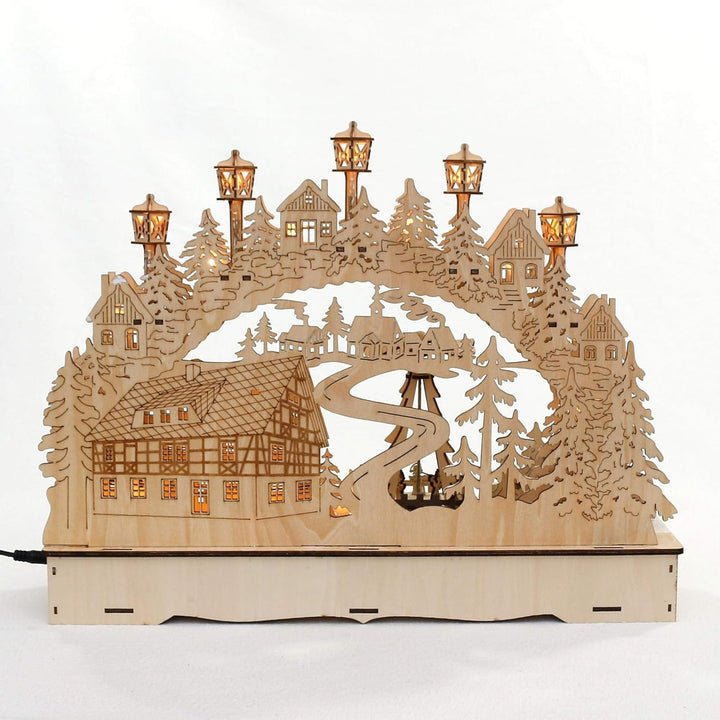 Dekohelden24 LED Holz Schwibbogen mit bewegter Weihnachtspyramide, Motiv: Bergmänner, L/B/H ca. 45 x