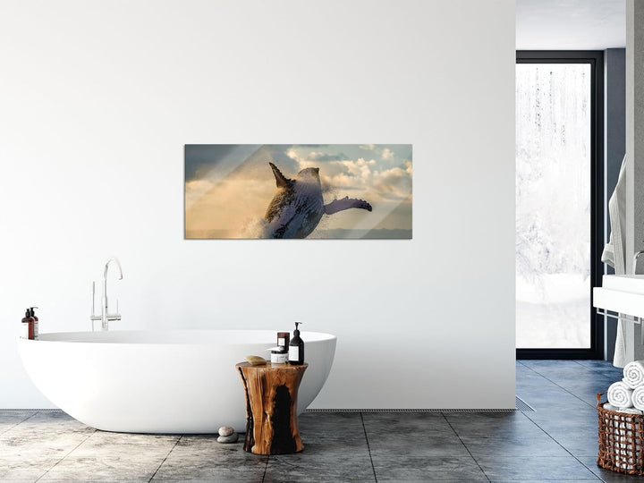 Pixxprint Glasbild Panorama, Wandbild aus Echtglas, Buckelwale Kanada, 100x40 cm, inkl. Aufhängung u