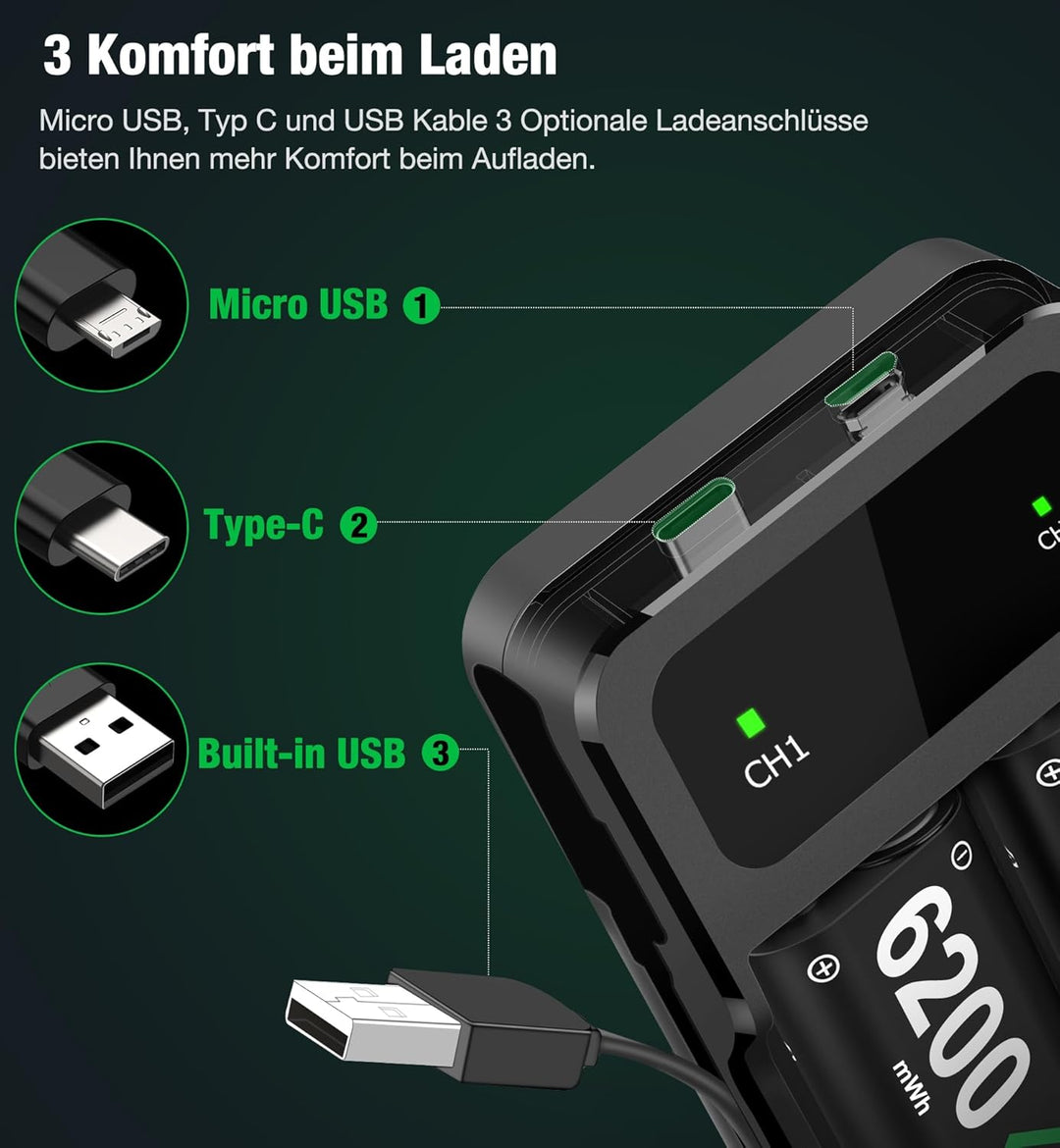 Akku für Xbox One/Series X&S Controller, 2 Stück 5520mWh Akku (2x2550mAh) Hoher Kapazität Batterien,
