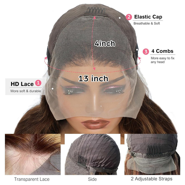 tunfine Highlight 2/27, 13 x 4 Spitzenfront, menschliches Haar, Damenperücke, brasilianisches Echtha
