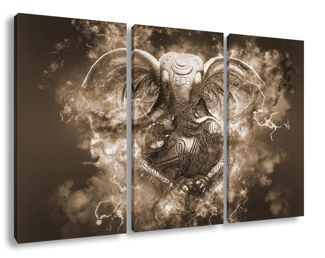 deyoli Hindu Göttheit Ganesha Format: 3Teilig Effekt: Sepia als Leinwandbild, Motiv fertig gerahmt a
