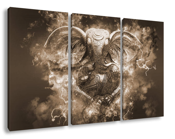 deyoli Hindu Göttheit Ganesha Format: 3Teilig Effekt: Sepia als Leinwandbild, Motiv fertig gerahmt a