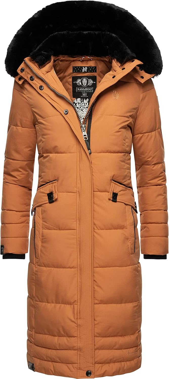 Navahoo Damen Wintermantel Warmer Steppmantel lang mit Abnehmbarer Kapuze Fahmiyaa XS-3XL S Rusty Ci